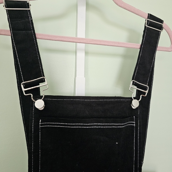 Unique Vintage 1960s Black Corduroy Brionne Pinafore Skirt 1X 16 - Picture 2 of 10